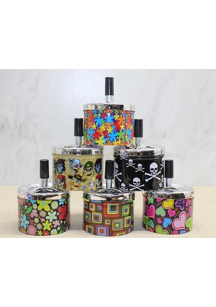 Metal Renkli Basmalı Küllük Yuvarlak