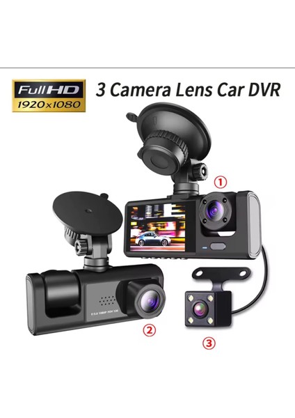 3 Kanal Araba Dvr Hd 1080P 3 Lensli Araç Içi Kameraüç Yönlü Kamera Dvr Araç Kamera