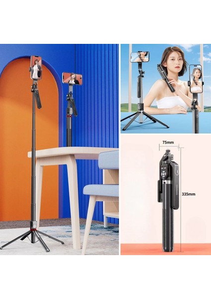 Kumandalı 360 Derece Dönebilen Cep Telefonu ve Kamera Tripodu 2.2m Uzayabilen Selfie Çubuğu