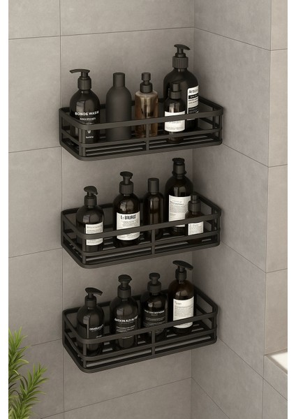 3 Lü Banyo Düzenleyici Organizer Şampuanlık Havlupan Askısı Havluluk Siyah Banyo Duş Mutfak Rafı fırsatları