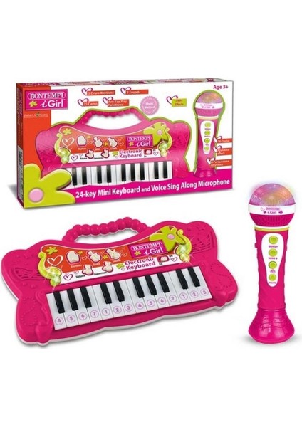 Elektronik 24 Tuşlu Mikrofonlu Org Seti Pembe