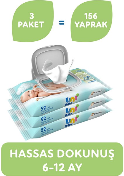 Hassas Dokunuş Bebek Islak Mendil 6-12 Ay 3X52 Adet fiyatları