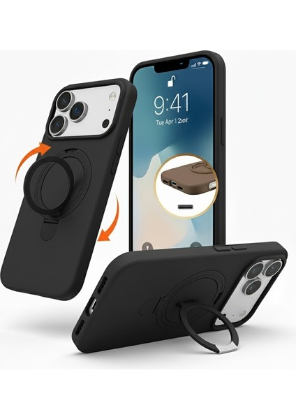 Iphone 17 Pro Uyumlu Kılıf Magsafe Şarj Destekli Açılır Standlı Çizilmez Yumuşak Kapak