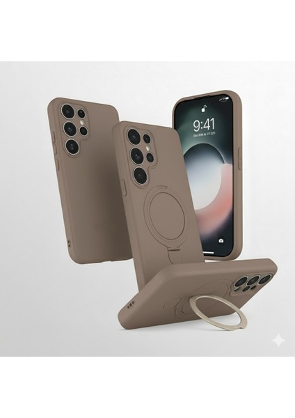 Samsung Galaxy S25 Ultra Uyumlu Kılıf Magsafe Şarj Destekli Açılır Standlı Çizilmez Yumuşak Kapak