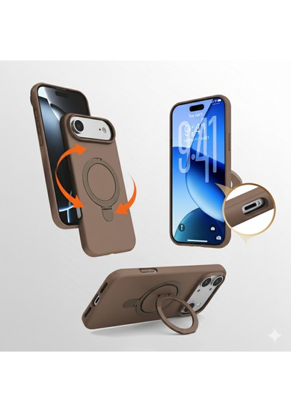 Iphone 17 Air Uyumlu Kılıf Magsafe Şarj Destekli Açılır Standlı Çizilmez Yumuşak Kapak