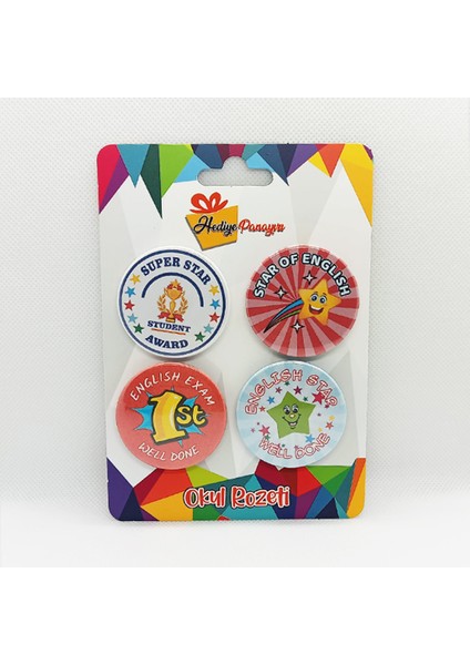 Ingilizce Rozetler-Ingilizce Dersi Motivasyon Rozetleri- Ingilizce Dersi Rozetleri Set 1