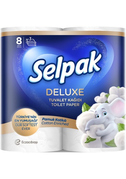 Deluxe Pamuk Katkılı Tuvalet Kağıdı 8'li