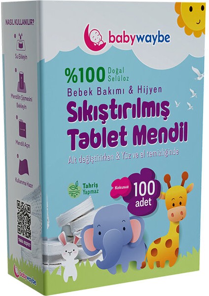 Bebek Bakım Temizlik Hijyen Mendili Sıkıştırılmış Tablet 100'LÜ fiyatları