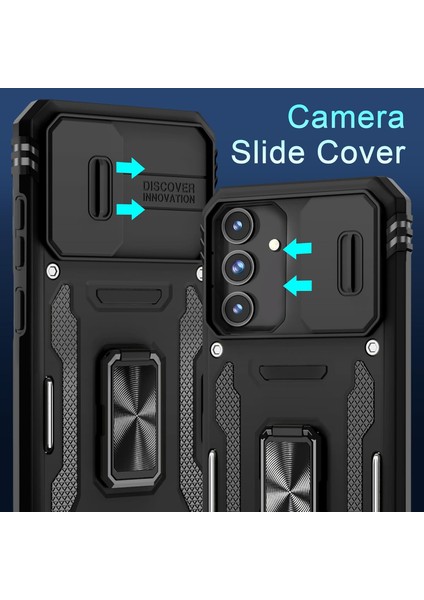 Samsung Galaxy S25 Fe Uyumlu Ekran Koruyuculu Kılıf Sürgülü Yüzüklü Standlı Darbe Emici Tank Kapak fiyatları