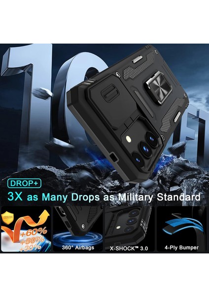 Samsung Galaxy S25 Fe Uyumlu Ekran Koruyuculu Kılıf Sürgülü Yüzüklü Standlı Darbe Emici Tank Kapak modelleri