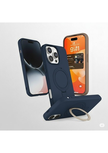 Iphone 15 Pro Uyumlu Kılıf Magsafe Şarj Destekli Açılır Standlı Çizilmez Yumuşak Kapak