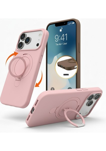 Iphone 17 Pro Uyumlu Kılıf Magsafe Şarj Destekli Açılır Standlı Çizilmez Yumuşak Kapak