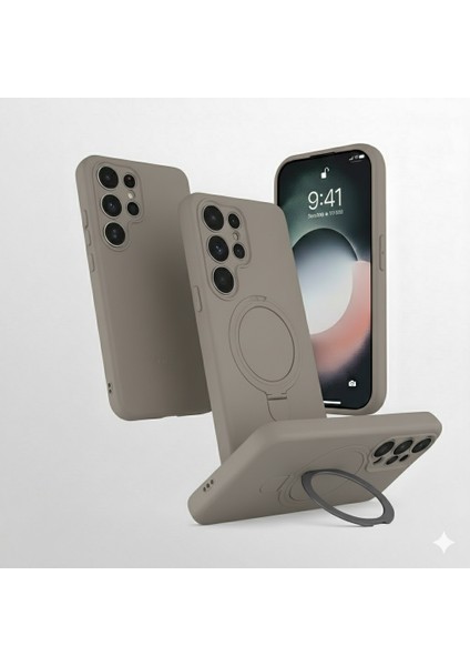 Samsung Galaxy S25 Ultra Uyumlu Kılıf Magsafe Şarj Destekli Açılır Standlı Çizilmez Yumuşak Kapak