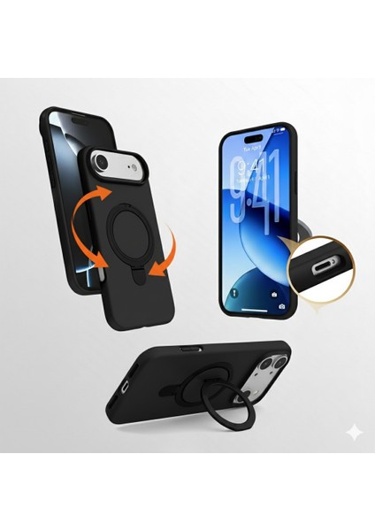 Iphone 17 Air Uyumlu Kılıf Magsafe Şarj Destekli Açılır Standlı Çizilmez Yumuşak Kapak