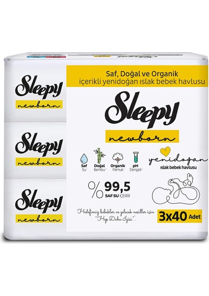 Natural Ultra Hassas Yenidoğan Bebek Islak Mendil 3X40 Adet 1 Adet