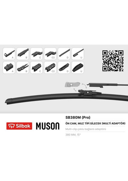 Sılbak SB380M Silecek Süpürgesi Muz Tipi Grafitli 380MM 6 Aparatlı 2T1A 17402 BC-2T1A 17402 Bb