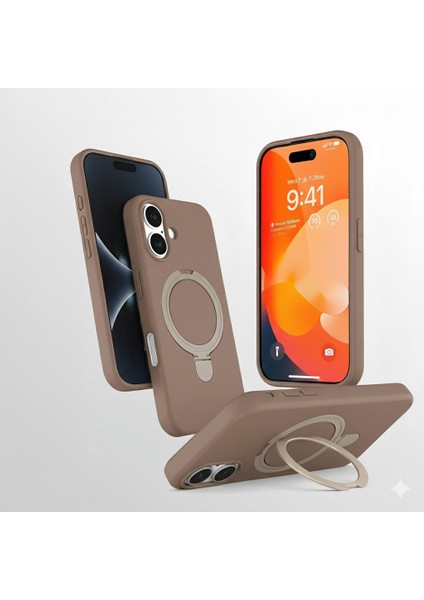 Iphone 16 Plus Uyumlu Kılıf Magsafe Şarj Destekli Açılır Standlı Çizilmez Yumuşak Kapak