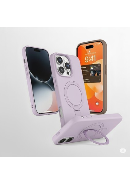 Iphone 15 Pro Uyumlu Kılıf Magsafe Şarj Destekli Açılır Standlı Çizilmez Yumuşak Kapak