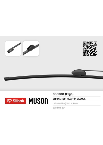 Sılbak SBE380 Silecek Süpürgesi Muz Tipi 380MM Üniversal Kancalı Ergonomik