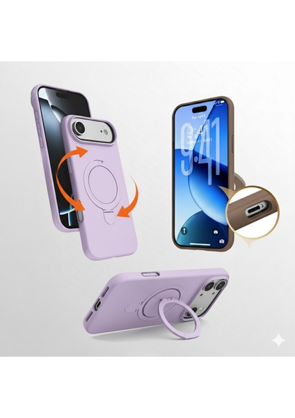 Iphone 17 Air Uyumlu Kılıf Magsafe Şarj Destekli Açılır Standlı Çizilmez Yumuşak Kapak