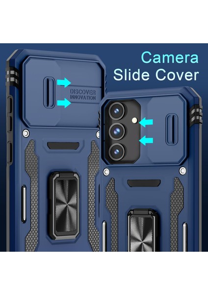 Samsung Galaxy S25 Fe Uyumlu Ekran Koruyuculu Kılıf Sürgülü Yüzüklü Standlı Darbe Emici Tank Kapak fiyatları