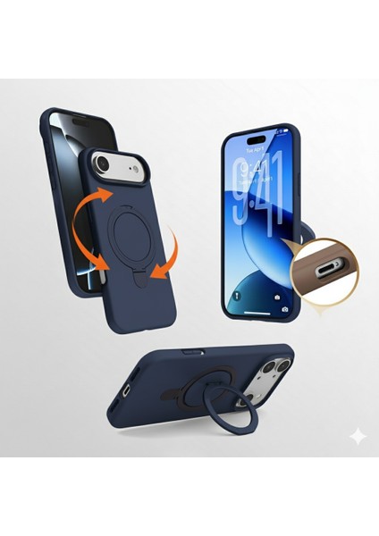 Iphone 17 Air Uyumlu Kılıf Magsafe Şarj Destekli Açılır Standlı Çizilmez Yumuşak Kapak