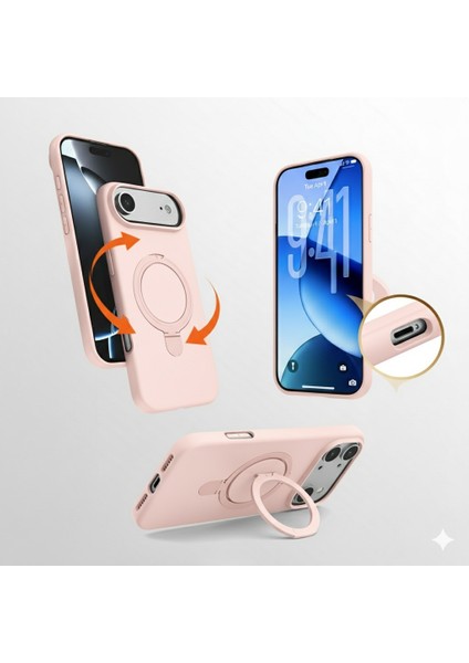 Iphone 17 Air Uyumlu Kılıf Magsafe Şarj Destekli Açılır Standlı Çizilmez Yumuşak Kapak