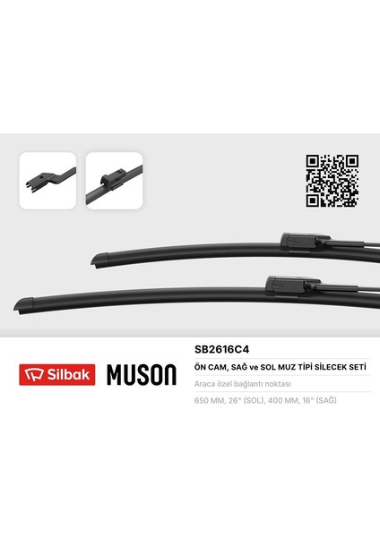 Sılbak SB2616C4 Silecek Süpürgesi 650/400MM Muz Tipi C-Hr 10/16