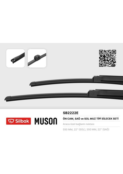 Sılbak SB2222E Silecek Süpürgesi 550/550MM Muz Tipi A4 03-04 Cabrıloet 04-07 Mercedes C-Class 03-07 Mercedes Clk