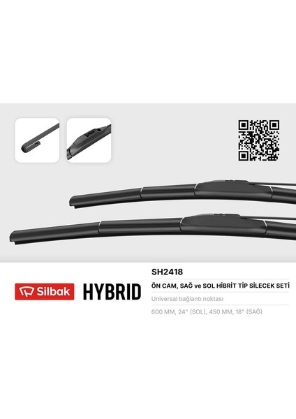 Sılbak SH2418 Silecek Süpürgesi 600/450MM Muz Tipi Hr-V 06/15-I30. Cw Fd. Fgh 04/10-Cee D. Pro Cee D 02/10-Spo Hyundaı Elantra Vıı Saloon Cn7 03-20 Unıversal