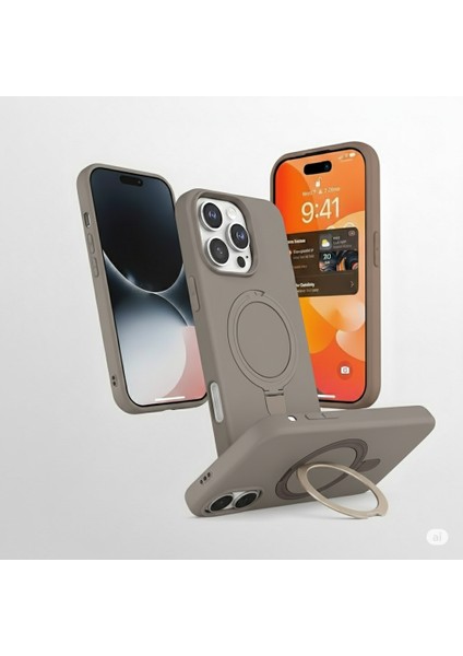 Iphone 15 Pro Uyumlu Kılıf Magsafe Şarj Destekli Açılır Standlı Çizilmez Yumuşak Kapak