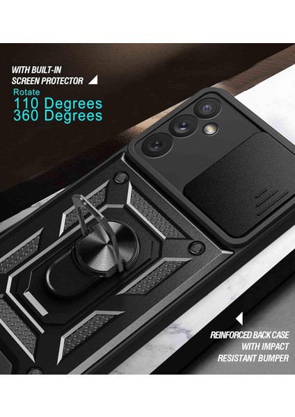 Samsung Galaxy S25 Fe Uyumlu Kılıf Sürgülü Yüzüklü Standlı Armour Darbe Emici Dayanıklı Tank Kapak