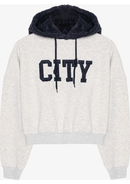 Peluş Kapüşonlu Nakışlı Sweatshirt Grimelanj