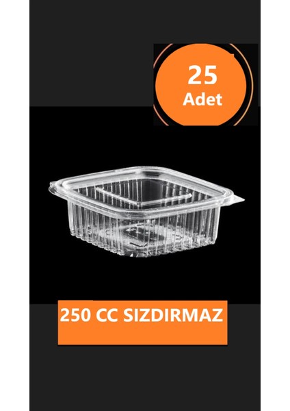 Sızdırmaz Düz Kapaklı Şeffaf Plastik Kap – 250 cc Kapasiteli, 25 Adet, Gıda Saklama ve Servis Kabı