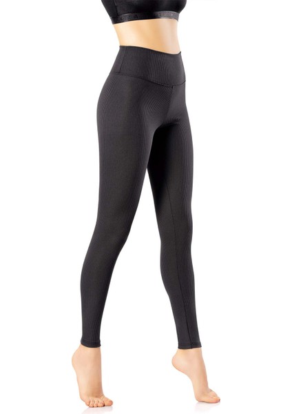 4117 Kota Kadın Tek Alt Dalgıç Tayt Yüksek Bel Fitilli – Siyah