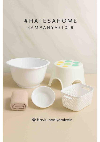 Hatesahome 5 Parça Modern Banyo Seti – 20 Lt Kurna, Kaymaz Tabure, 6 Lt Sepet, Banyo Tası + Havlu Hediyeli
