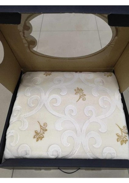 Pırıltı Embos Çift Kişilik Tek Battaniye 220X240 cm Krem - Altın fiyatları