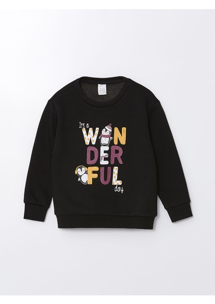 Yeni Sezon Bisiklet Yaka Kalın Baskılı Kız Bebek Sweatshirt