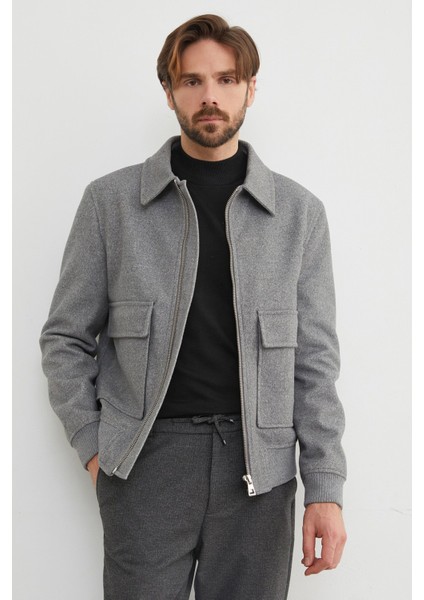 Fermuarlı Polo Yaka Cepli Kaşe Ceket modelleri