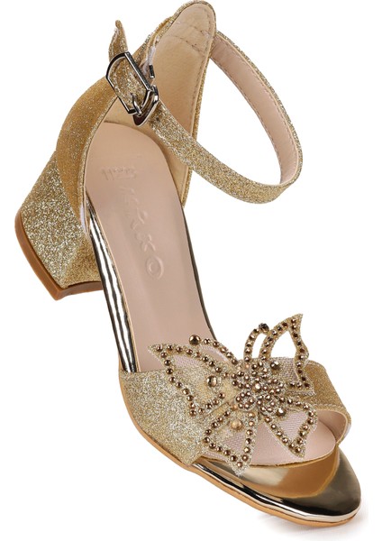 Zete Kum Simli Kız Çocuk 4 Cm Topuklu Sandalet Abiye Ayakkabı