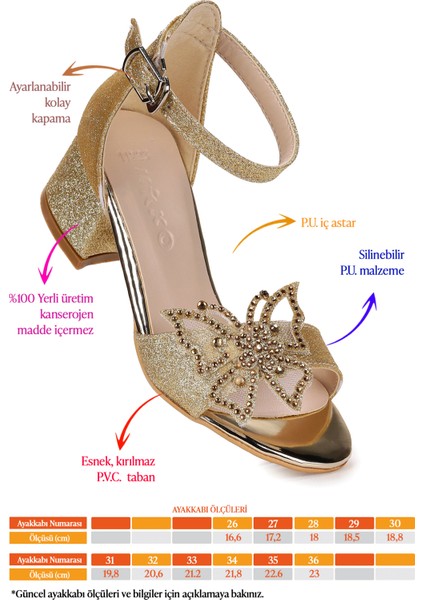 Zete Kum Simli Kız Çocuk 4 Cm Topuklu Sandalet Abiye Ayakkabı fiyatları