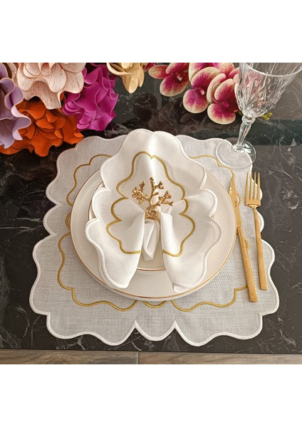 Ekru ve Ebruli Gümüş, Silver Detaylı Amerikan Servis, Supla Leke Tutamaz Kumaş Özellikli 6 Adet fiyatları