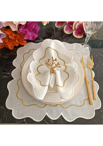 Ekru ve Ebruli Gümüş, Silver Detaylı Amerikan Servis, Supla Leke Tutamaz Kumaş Özellikli 6 Adet modelleri