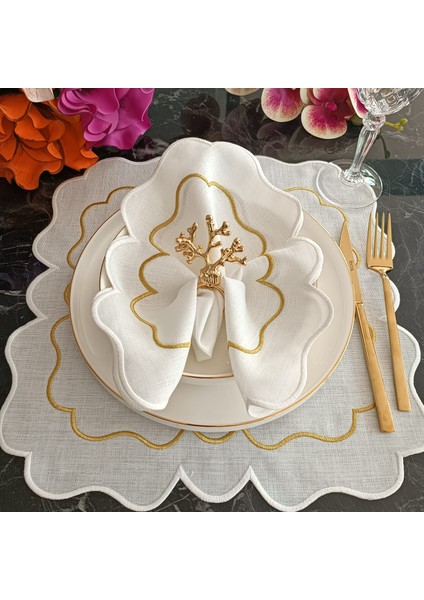 Ekru ve Ebruli Gümüş, Silver Detaylı Amerikan Servis, Supla Leke Tutamaz Kumaş Özellikli 6 Adet fırsatları