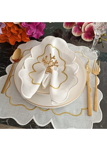 Ekru ve Ebruli Gümüş, Silver Detaylı Amerikan Servis, Supla Leke Tutamaz Kumaş Özellikli 6 Adet indirimleri