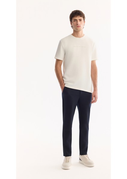 Erkek Lacivert Yanı Lastikli Viskon Karışımlı Slim Fit Chino Pantolon A52Y3053