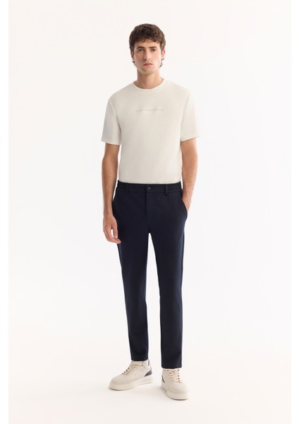 Erkek Lacivert Yanı Lastikli Viskon Karışımlı Slim Fit Chino Pantolon A52Y3053