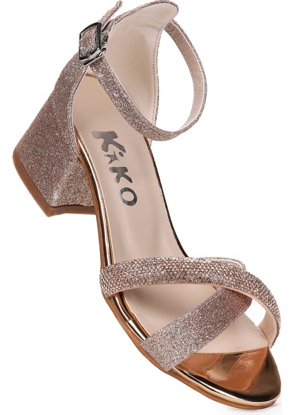 Tanda Kum Simli Kız Çocuk 4 Cm Topuklu Sandalet Abiye Ayakkabı