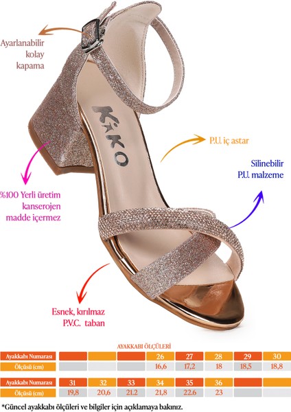 Tanda Kum Simli Kız Çocuk 4 Cm Topuklu Sandalet Abiye Ayakkabı fiyatları