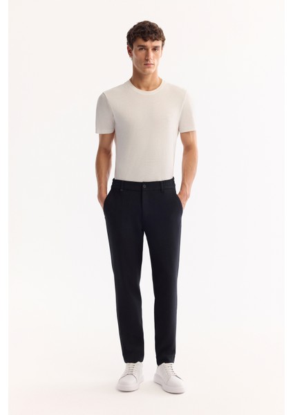 Erkek Koyu Lacivert Yanı Lastikli Kolay Ütülenen Slim Fit Pantolon A52Y3040